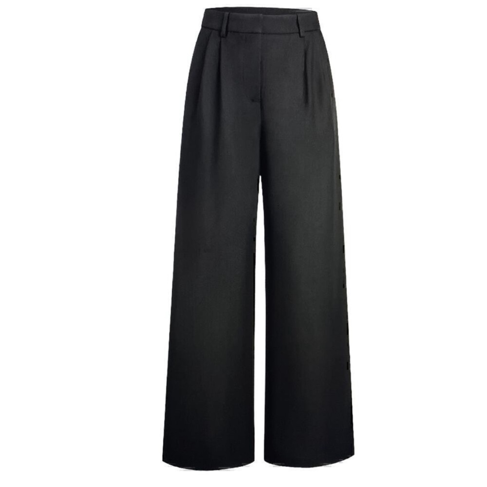 Wide  Leg Baggy Pants Relaxed Belt Loops Pockets Drapy Flowy Black Large